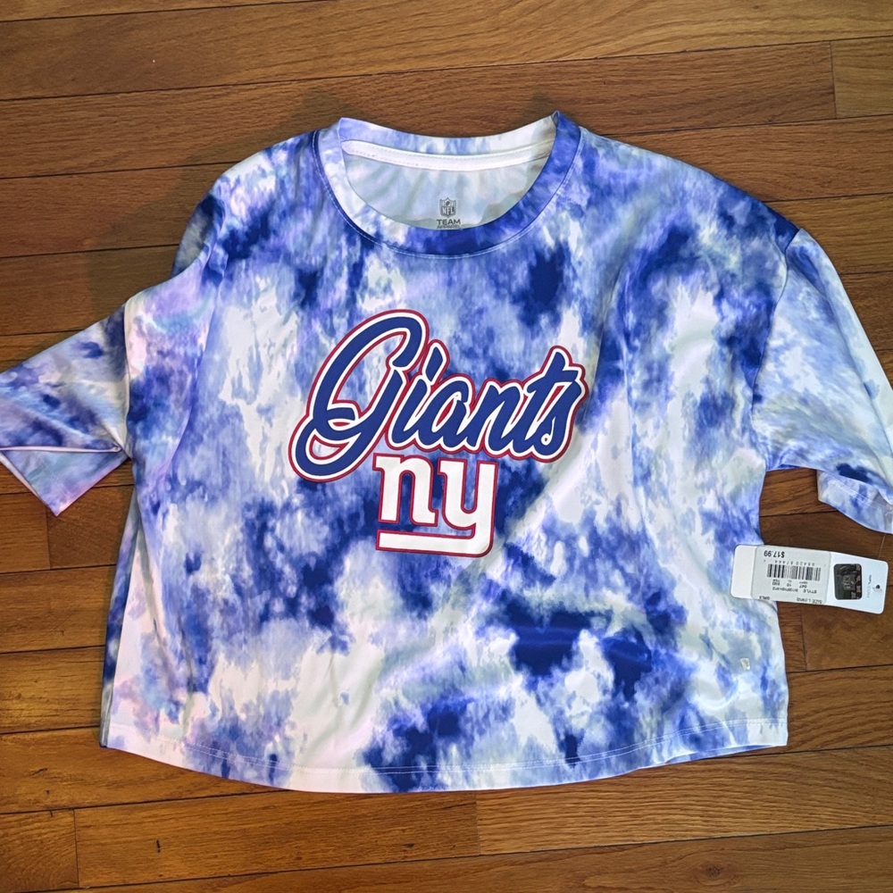 NFL Giants Tie-Dye short Sleeve Shirt cropped- Blue and White